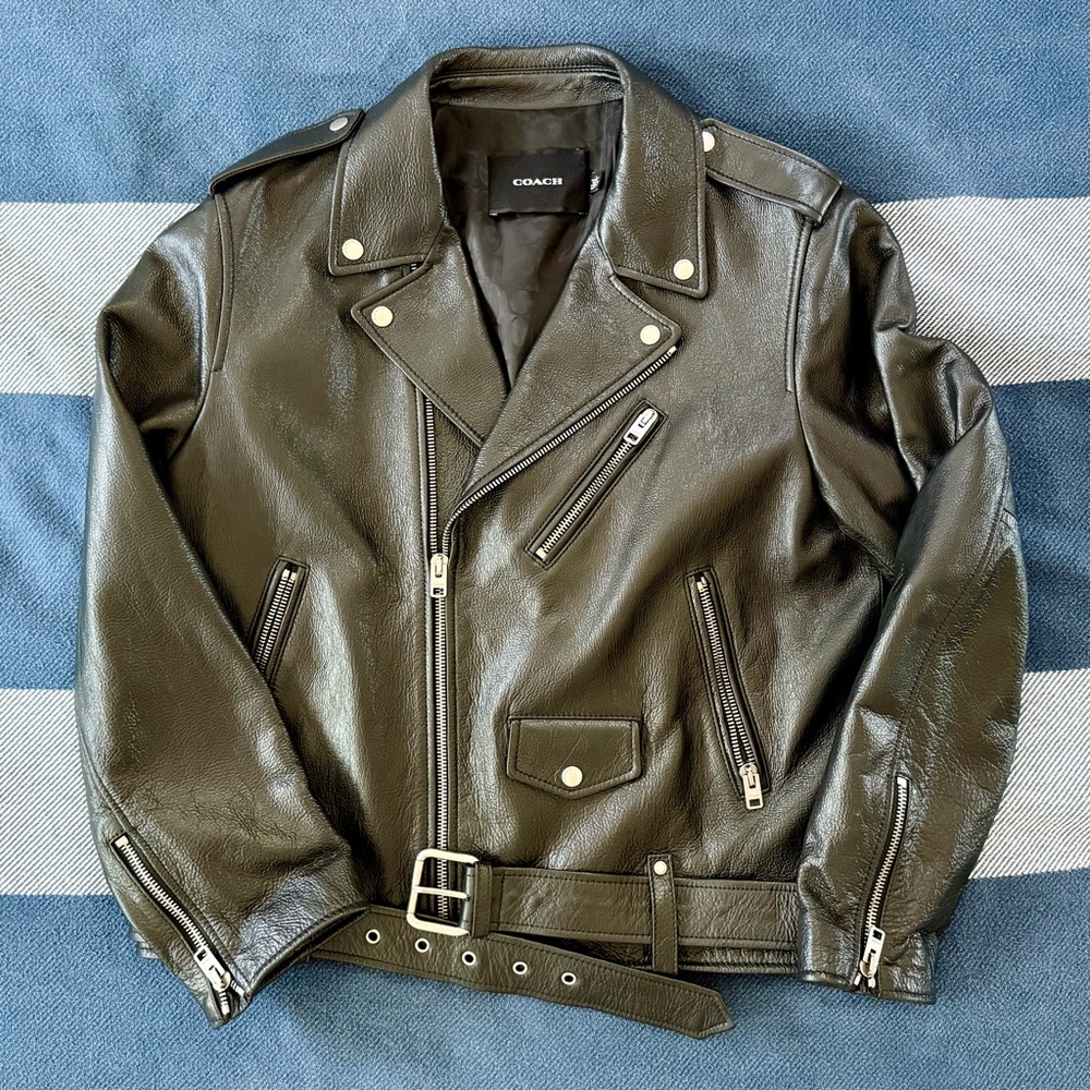 Coach Black Leather Biker Jacket with Silver Hardware - like new!
